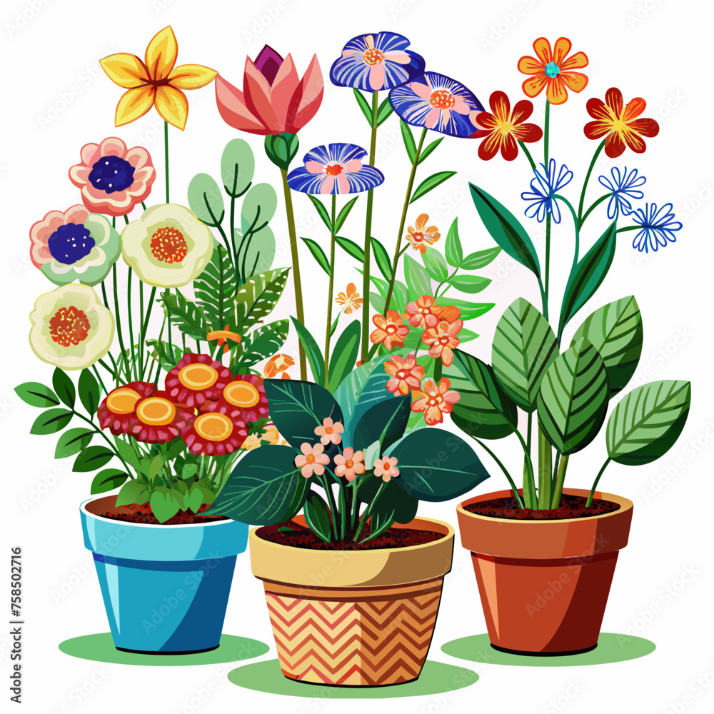flowers in pots ,Real style, white background flowers in pots ,Real style, white background
