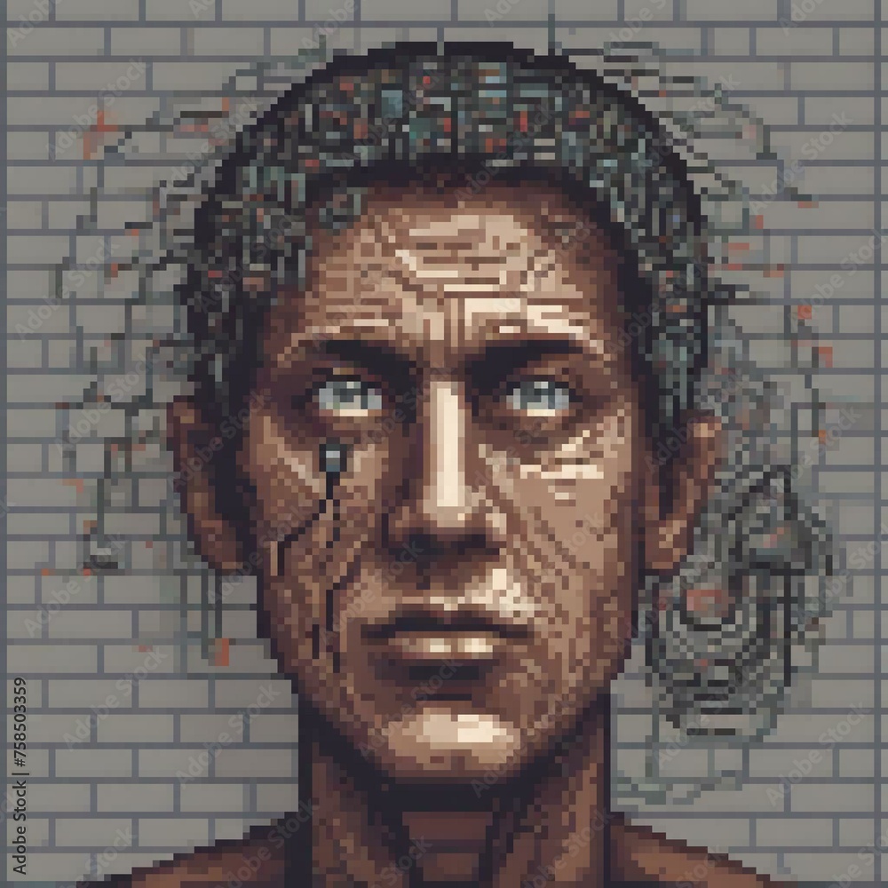 pixel art, a mans face made from electrical parts, in the style of
