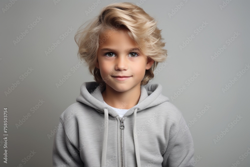 Portrait of a cute little boy in a gray hoodie. Portrait of a cute little boy in a gray hoodie.