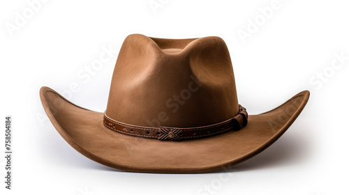 Vintage western Brown cowboy leather hat isolated on white background created with Generative AI Technology