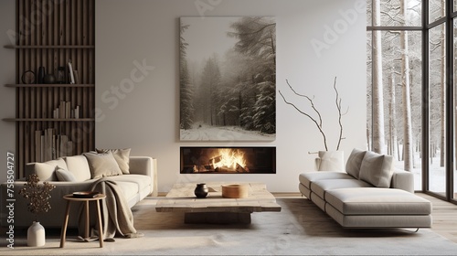 Modern aesthetic living room interior composition with scaninavian elegance  photo