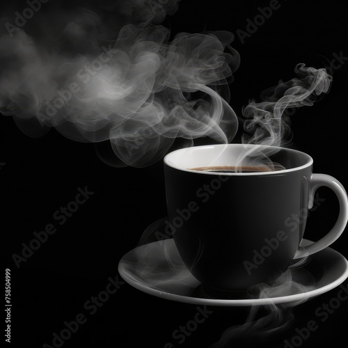 Coffee cup hot on a dark black background