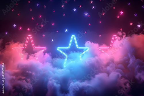 Neon Stars Amidst Mystical Fog