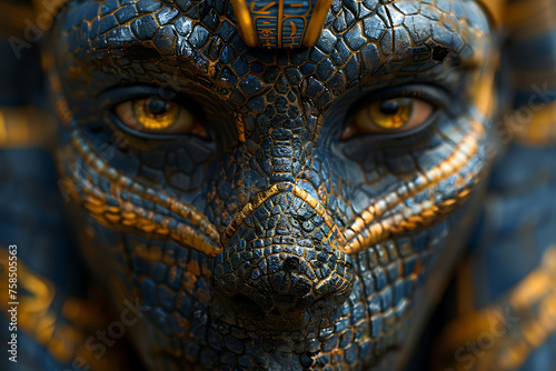 A striking depiction of Apophis, the ancient Egyptian deity symbolizing Chaos, Darkness, and Night, also known as Lord Ysfet, in a powerful and mysterious representation.