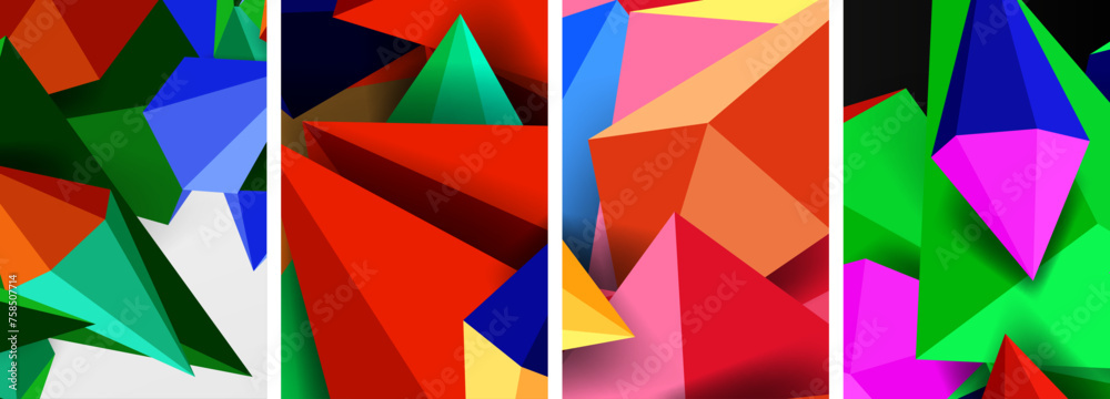 Mosaic triangles poster geometric abstract background set