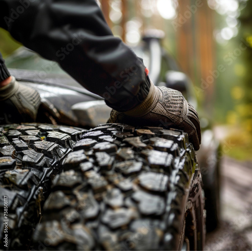 a spring scenery, in which a professional good looking mechanic is mounting super clean summer tires onto a vehicle, the image should convey positivity, sunshine and trustworthiness