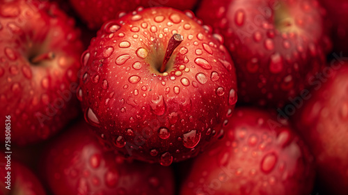 top views of fresh green, red and pink applets fruits with visible water drops