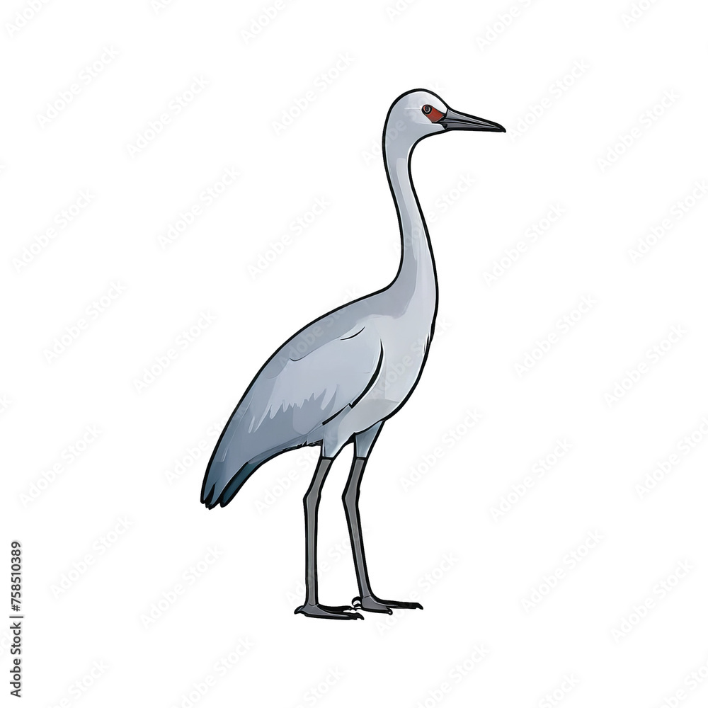 Fototapeta premium Crane Bird Hand Drawn Cartoon Style Illustration