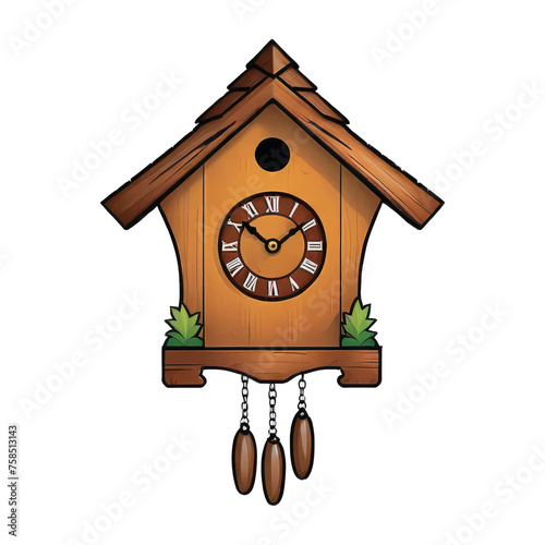 Cuckoo Clock Hand Drawn Cartoon Style Illustration