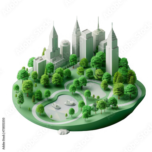Central Park in New York City  with digital art elements and isometric presented.