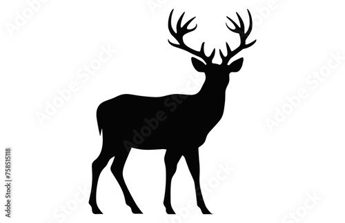 Deer black Silhouette vector isolated on a white background, Deer antler Clipart