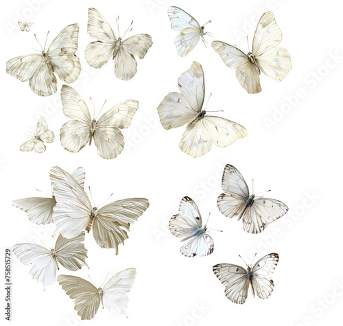 Mahgical white butterfly Group On Transparent Background
