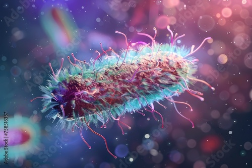 A depiction of a bacterial cell as a living breathing organism with a personality photo