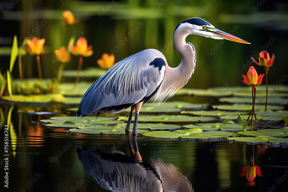 Naklejka premium great blue heron in the water.