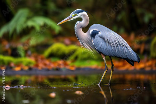 great blue heron in the water.