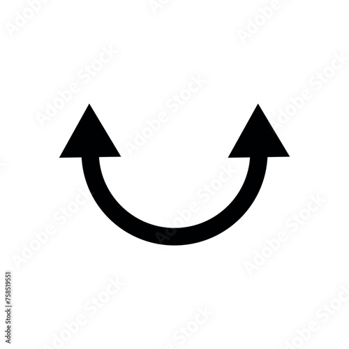 Semi-circle with both sides arrowheads icon vector, upwards curved arrow with both sides arrowheads isolated on white background.