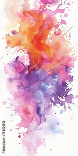 A fiery burst of orange, pink, and purple hues in a watercolor explosion, igniting imagination on a clean white backdrop.