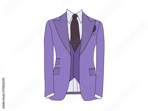 Vector formal wear purple tuxedo and dark purple tie white background.