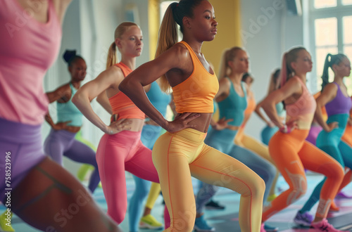 A group of women doing leg stretches in the gym