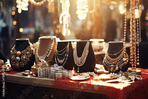 Holly Jolly Market: Jewelry on a table at a festive Christmas market. photo