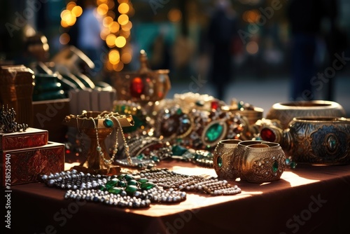 Holly Jolly Market: Jewelry on a table at a festive Christmas market.