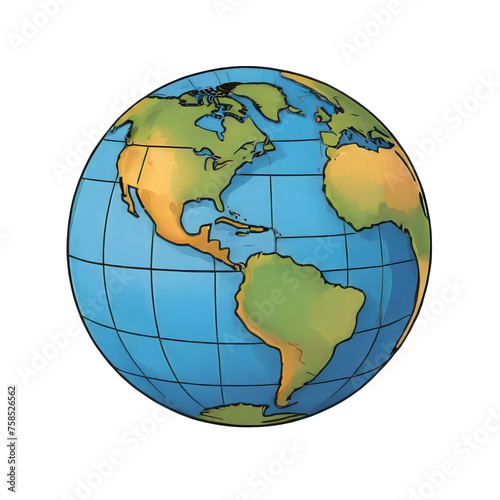 Earth Globe Hand Drawn Cartoon Style Illustration