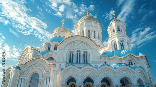 The Nativity of Christ Cathedral in Riga, Latvia. Byzantine-styled Orthodox cathedral, the largest in the Baltic region, with golden colored dome photo