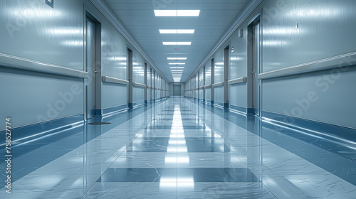 Corridor with the main entrance of  tower building