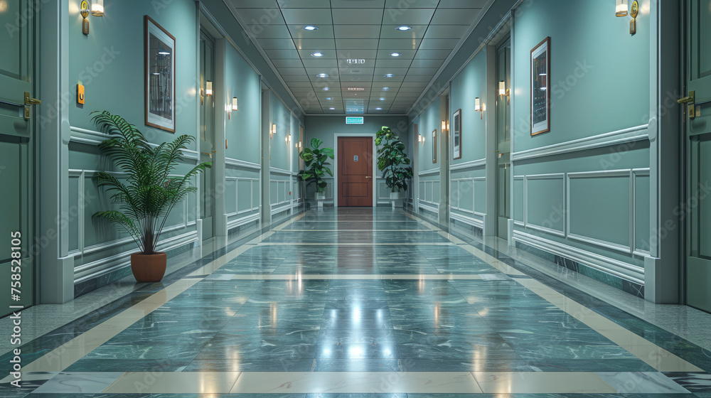 Corridor with the main entrance of  tower building - obrazy, fototapety, plakaty 