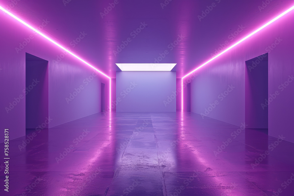 purple geometric architecture with neon lights