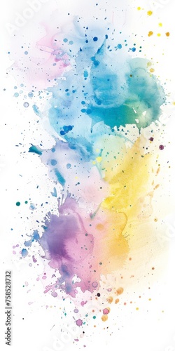 Ethereal watercolor splatter with a cool to warm spectrum transition against a pure white background, symbolizing creative inspiration. © BackgroundWorld