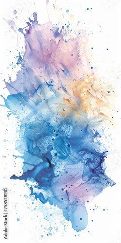 Rich blue and gold watercolor splashes converge, creating a dramatic interplay of color and texture on a white backdrop. © BackgroundWorld