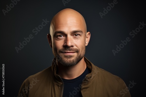 Portrait of a bald man with a beard on a dark background