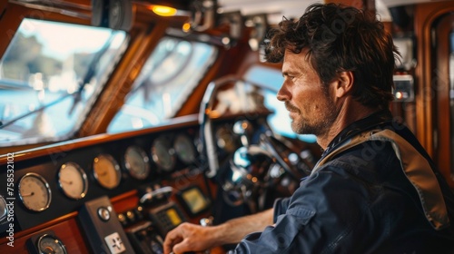 From the helm of the yacht a captain monitors the gauges with intense focus ensuring that every aspect of the vessel is operating at the highest level.