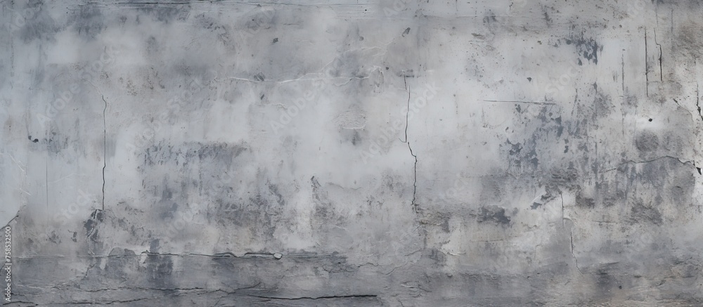 Fototapeta premium A close up of a grey concrete wall with peeling paint, showcasing a monochrome photography aesthetic and adding a touch of darkness to the urban landscape