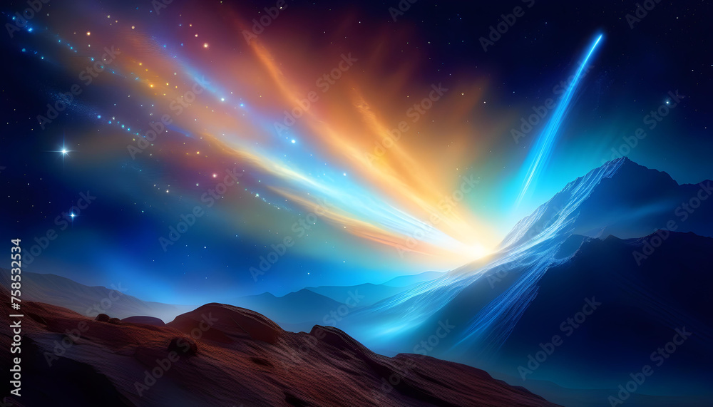 A digital painting of a comet streaking across a starry sky