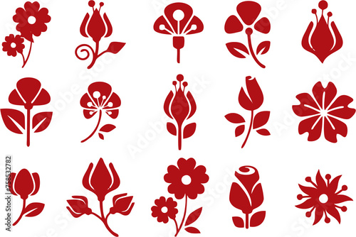 Chinese decorative flower icons on white background. High HD resolution for Chinese new year greeting poster or banner. Sakura flowers, Nature, Signs and Symbols.  photo