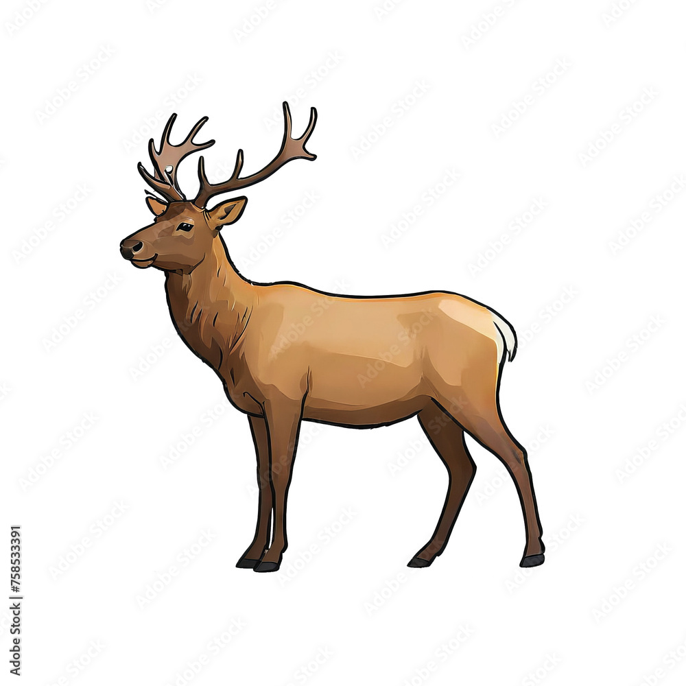 Obraz premium Elk Hand Drawn Cartoon Style Illustration