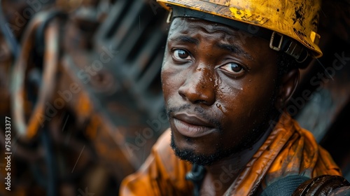 Wallpaper Mural A man in a yellow helmet and orange jacket is looking at the camera Torontodigital.ca