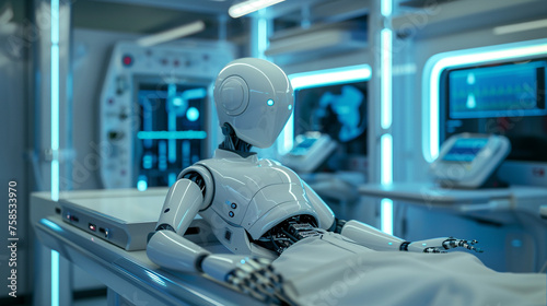worker operating a machine, A futuristic scene depicting the integration of artificial intelligence and health IT to empower personalized healthcare recommendations and preventive services photography
