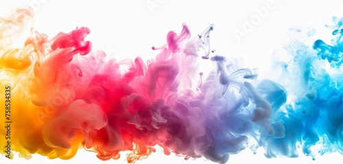 Colorful smoke splash over white background, bright deep colors, abstract background 