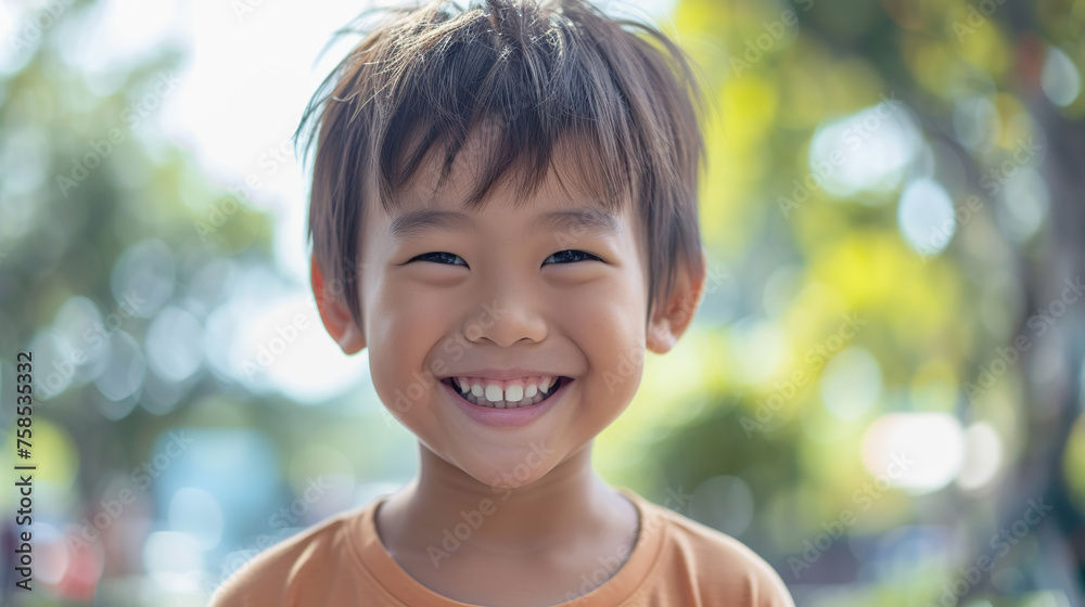 Little Asian boy close up portrait, outdoors, copy space Little Asian boy close up portrait, outdoors, copy space
