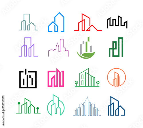BUILDING REAL ESTATE PROPERTY APARTMENT LOGO SET COLLECTION