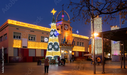 City Hall, Santa Coloma de Gramenet decorated for Christmas, Barcelona, Spain photo