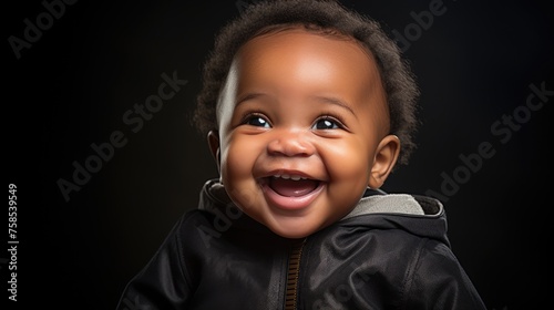 multiethnic child 2-3 years old smiling looking at camera on dark background