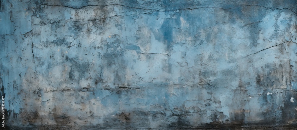A closeup photo of a freezing winter landscape featuring a grungy blue wall with wood texture. The electric blue color and rock pattern evoke a natural, artistic vibe