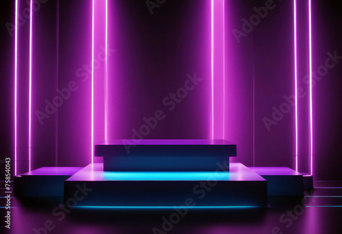 black glow blue purple neon background Verticle podium poduim dais blue purple neon glow black background ai generative dais blue purple neon glow black background ai generative dais blue purple photo