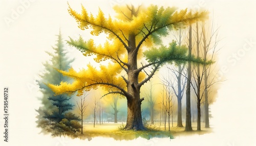 Watercolor painting of a Ginkgo Tree