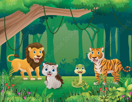 Wild animals cartoon in the jungle © dreamblack46