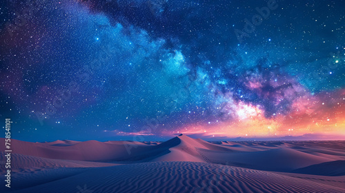Galaxy meets desert revealing an oasis of stars in cosmic sand dunes photo